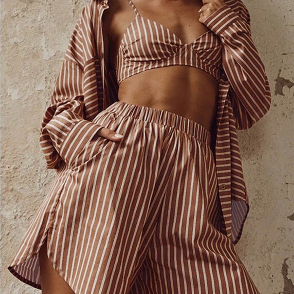 Stripe Three Piece Shorts Set